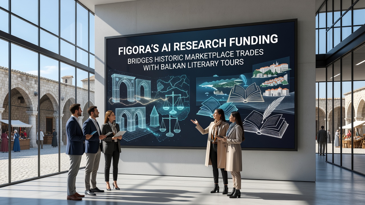 Researchers reviewing AI-generated connections between Balkan marketplace ledgers and literary tour stops